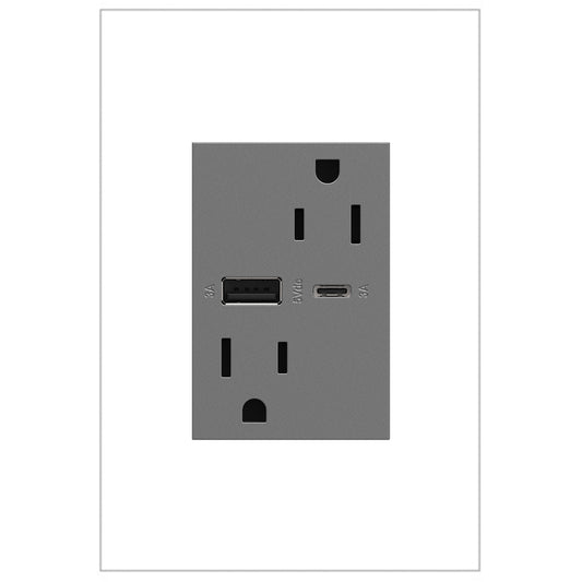 Adorne 15A Ultra‑Fast USB A/C + TR Outlet (Plus‑Size)