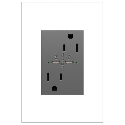 Adorne 15A Dual USB‑C/C + Tamper Resistant Outlet (Plus‑Size, 30W)