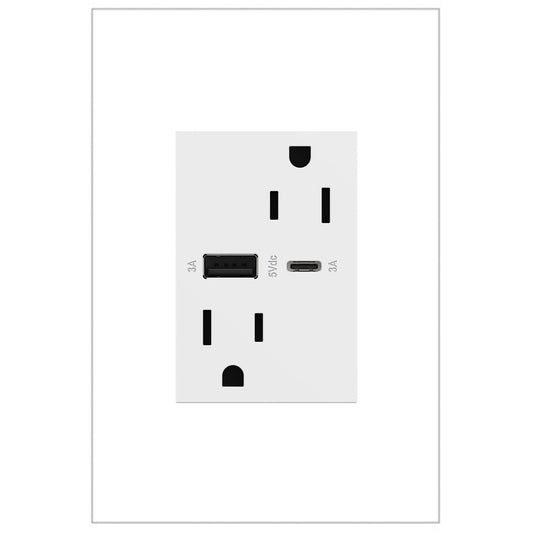 Adorne 15A Ultra‑Fast USB A/C + TR Outlet (Plus‑Size)