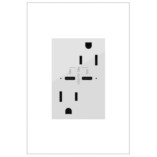 Adorne 15A Dual USB‑C/C + Tamper Resistant Outlet (Plus‑Size, 30W)