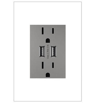 Adorne Dual USB‑A + Duplex Outlet (Plus‑Size, 15A)