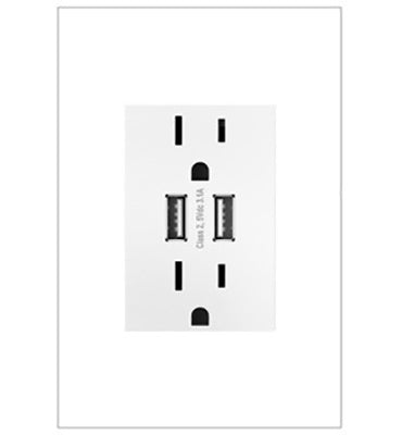 Adorne Dual USB‑A + Duplex Outlet (Plus‑Size, 15A)